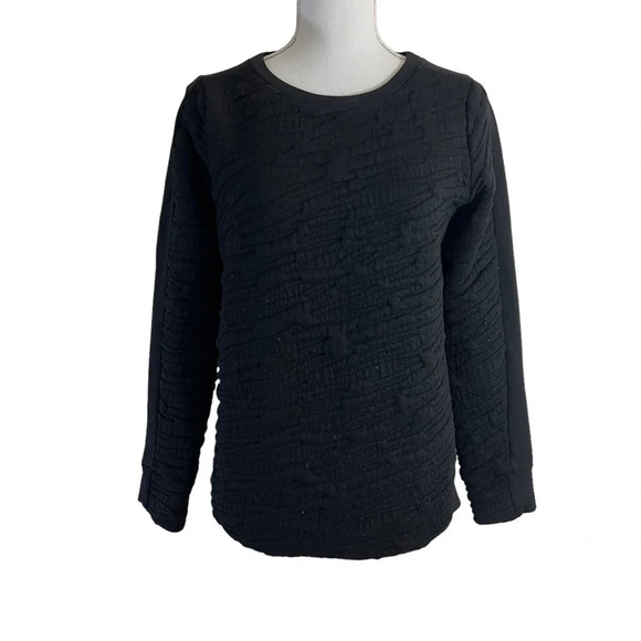 French Connection Black Textured Pullover Crewneck Top Size Small Long Sleeves - Picture 1 of 5